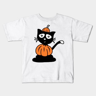 Black Cat Halloween Pumpkin Costume Kids T-Shirt